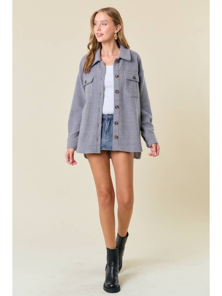 Doe and Rae - Wholesale Shirt Jacket/Shacket - Women's - Fleece Knit Button-Down Shacket W/ Patch Pocket - 10606J4