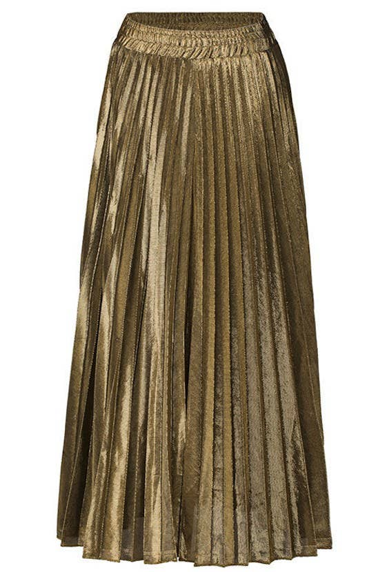 Miss Sparkling - Wholesale Skirt - Women's - Metallic Pleated Maxi Skirt0