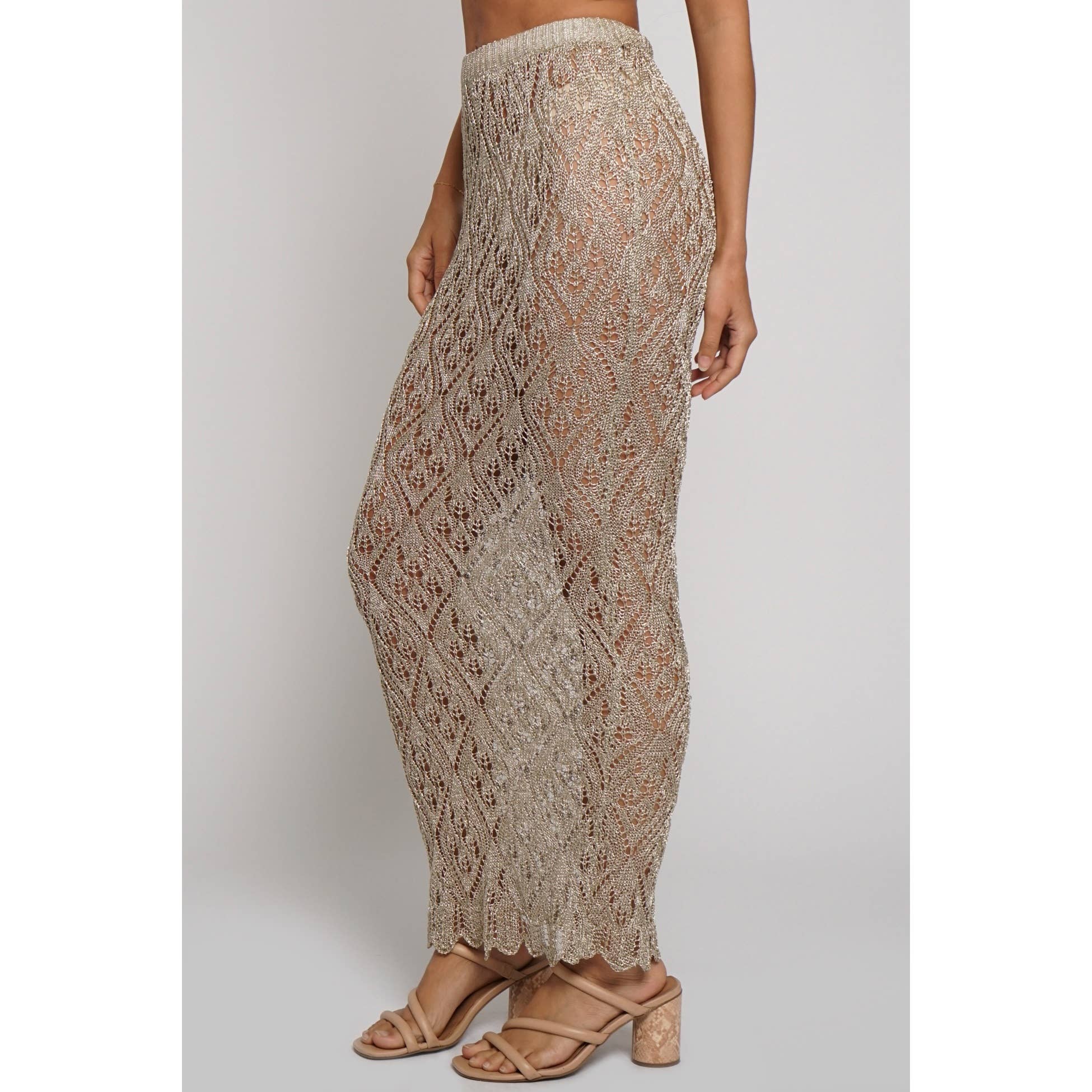 Sans Souci - Wholesale Skirt - Women's - METALLIC KNIT MAXI SKIRT1