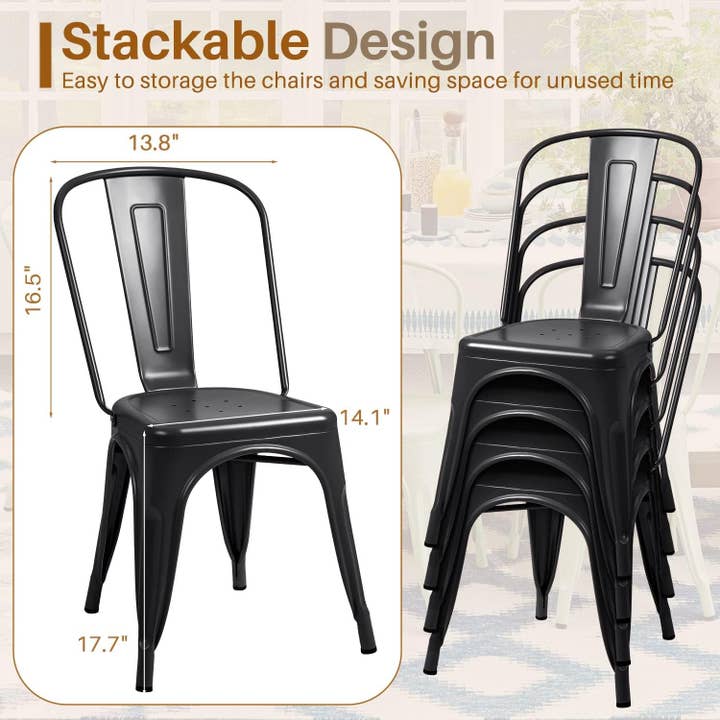 Black Chic Stackable Metal Dining Chairs for Indoor-Outdoor Use for wholesale on Faire