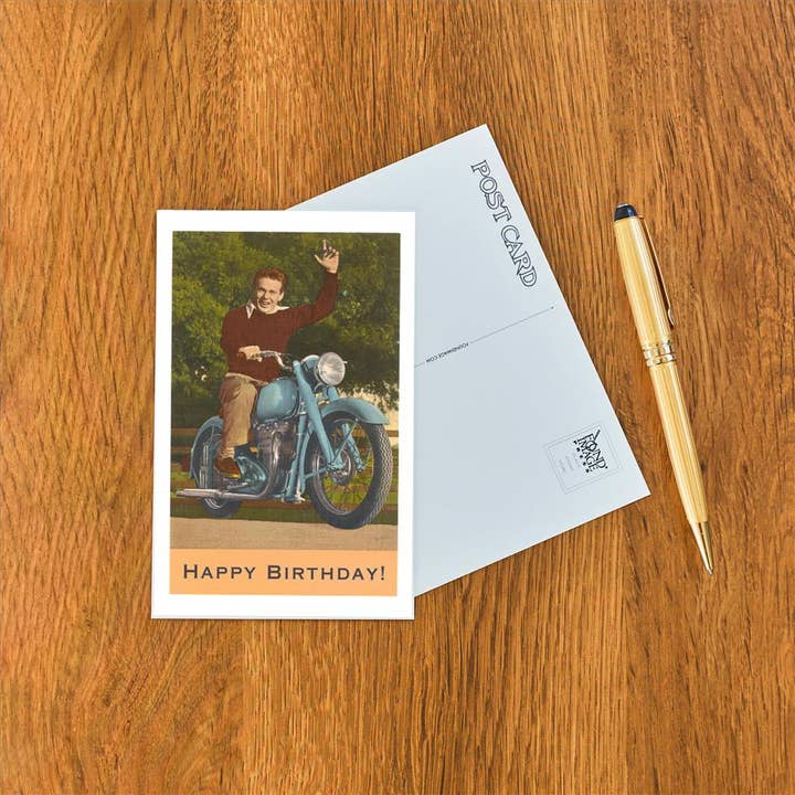 Found Image Press – wholesale Vykort – Vykort HB-89 Grattis på födelsedagen, Kille på motorcykel