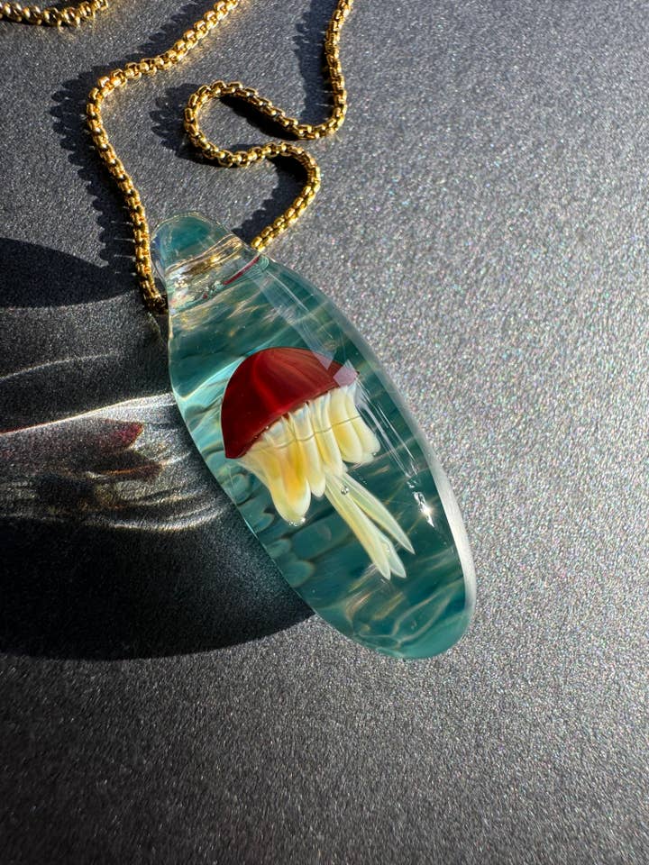 Red and Yellow Jellyfish Pendant for wholesale by Jukju Glass