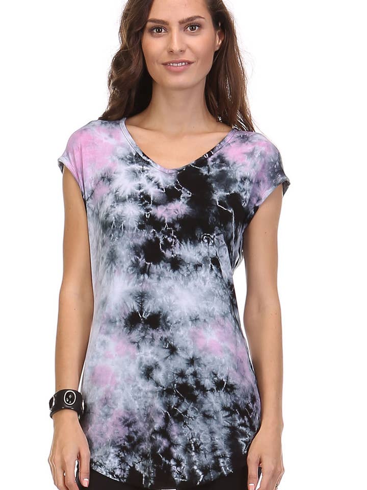 Sobreposição de top de manga curta com decote em v com contraste de cristal por atacado de Urban X Apparel