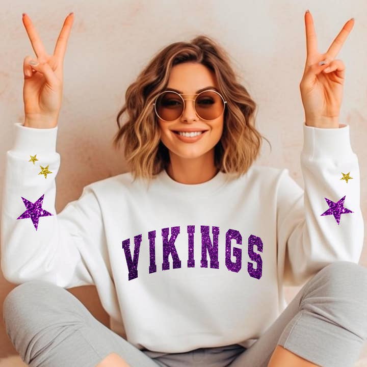 One Nine - Wholesale Graphic Sweatshirt - Women's - Custom Vikings sweatshirt/ Vikings Team Shirt- Glitter