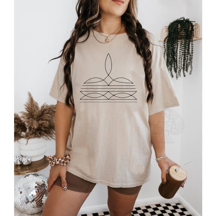 Tan - Boot Stitch Western Graphic for wholesale by The Branded Blue Roan