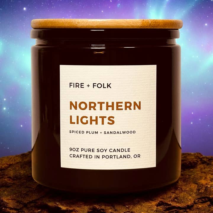 Northern Lights | 9oz Wood Wick Soy Candle for wholesale by FIRE + FOLK
