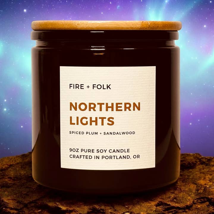 Northern Lights | 9oz Wood Wick Soy Candle for wholesale by FIRE + FOLK