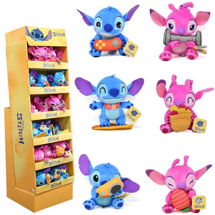 Deluxe Import Trading - Wholesale Toy Set - Kids - Stitch 5.5" Plush with hangtag in sidekick display- 6 asst