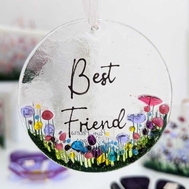 Handmade Fused Glass Hanging Decoration - 'Best Friend' for wholesale by Pam Peters Designs