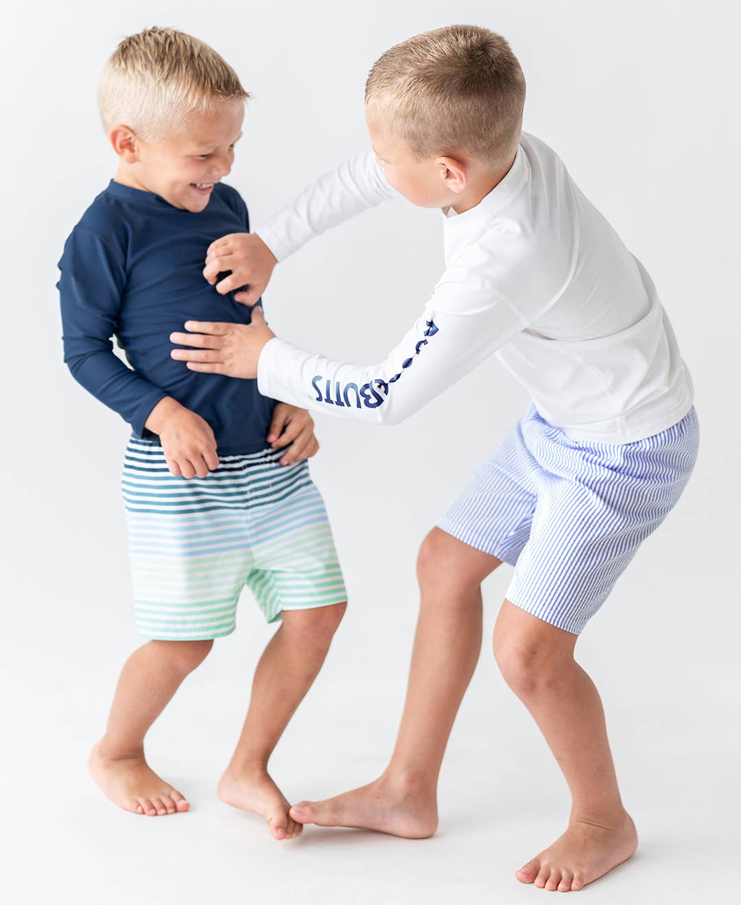 Boys Periwinkle Blue Seersucker Swim Trunks for wholesale on Faire5