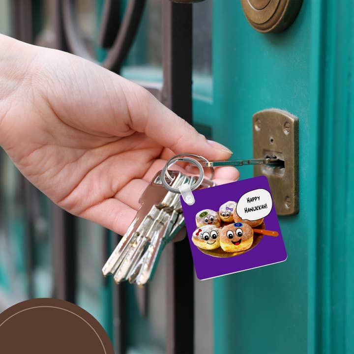 3dRose – wholesale Keychain – Unisex – 3dRose, Purple Cute Happy Hannukah cartoon jewish donuts - for channukah - chanukah - hanukah - doughnuts, Key Chain5