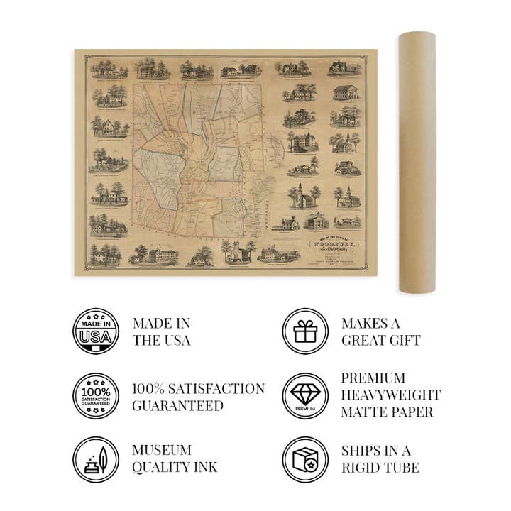 Historic Prints - Wholesale Poster - Vintage Litchfield County, CT State Map Wall Art Poster3