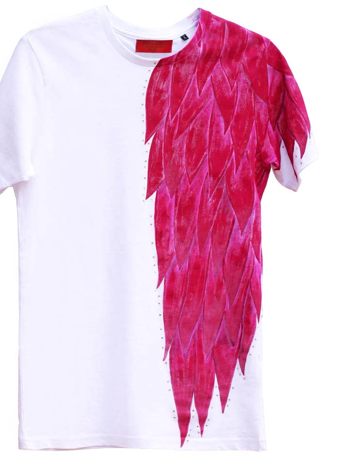 Swarovski organic pink angel wing hand painted T-SHIRT for wholesale by Vanguerati