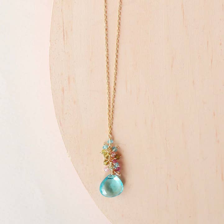 Aquamarine Quartz Gold Raindrop Necklace for wholesale by Parken Jewelry