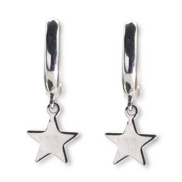 Créoles unies en argent sterling avec pendentif en forme d'étoile pour la vente par Las Joyas de Amanda