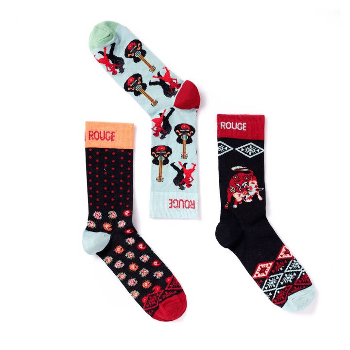 Set of 3 Pairs of Argentina Red Ribbon Men's Socks for wholesale by Ruban Rouge