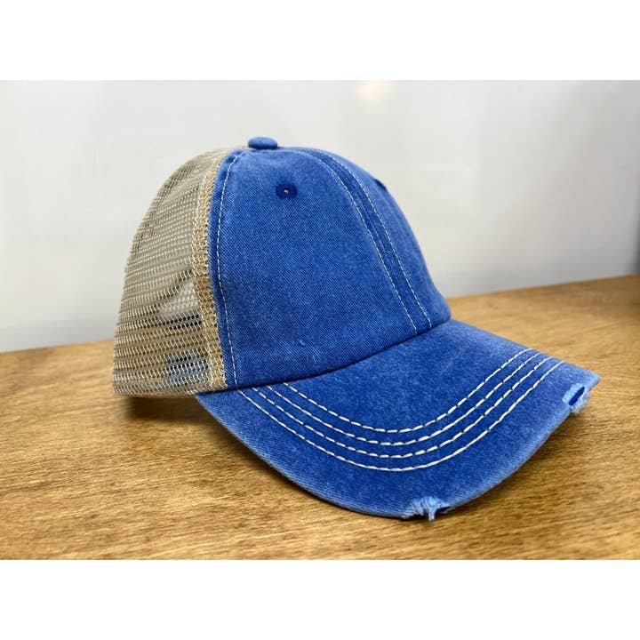 Blue Hat with White Mesh for wholesale on Faire