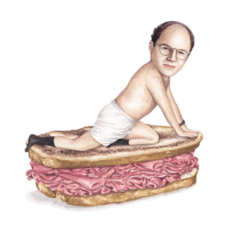 Celebs on Sandwiches - Wholesale Art Print - George Costanza - Watercolor Print0