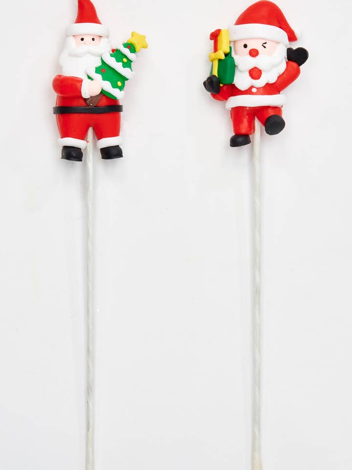 3" Resin Santa With Christmas Tree  On 6" Pick for wholesale by WORTH IMPORTS