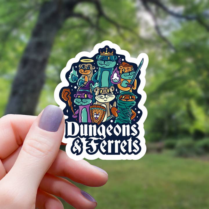 Dungeons and Ferrets Tabletop RPG Sticker - 3" for wholesale by Mimic Gaming Co
