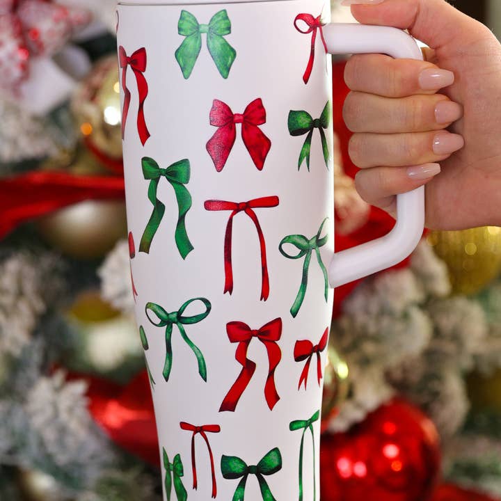 Red Green Midnight Bow Christmas Edition Sleek Tumbler for wholesale on Faire0