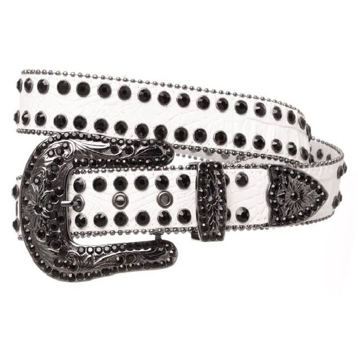 WESTERN 2 LINE RHINESTONE LEATHER STUD BELT for wholesale by Paperdoll