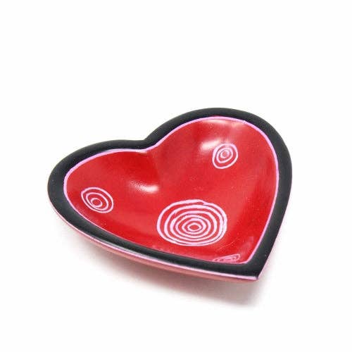 Global Crafts - Wholesale Decorative plate/dish/bowl - Single Soapstone Heart Bowls - Small 3.5-inch - Tribal Designs7