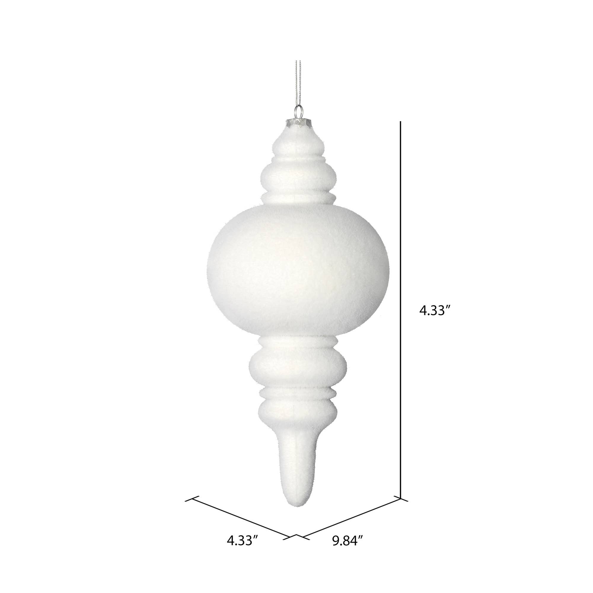 Vickerman 10" White Flocked Finial Ornament, Pack of 3 for wholesale on Faire1