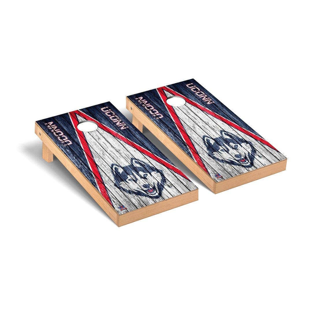 Skip's Garage - Wholesale Cornhole - UCONN Huskies Triangle Weathered Cornhole Set0