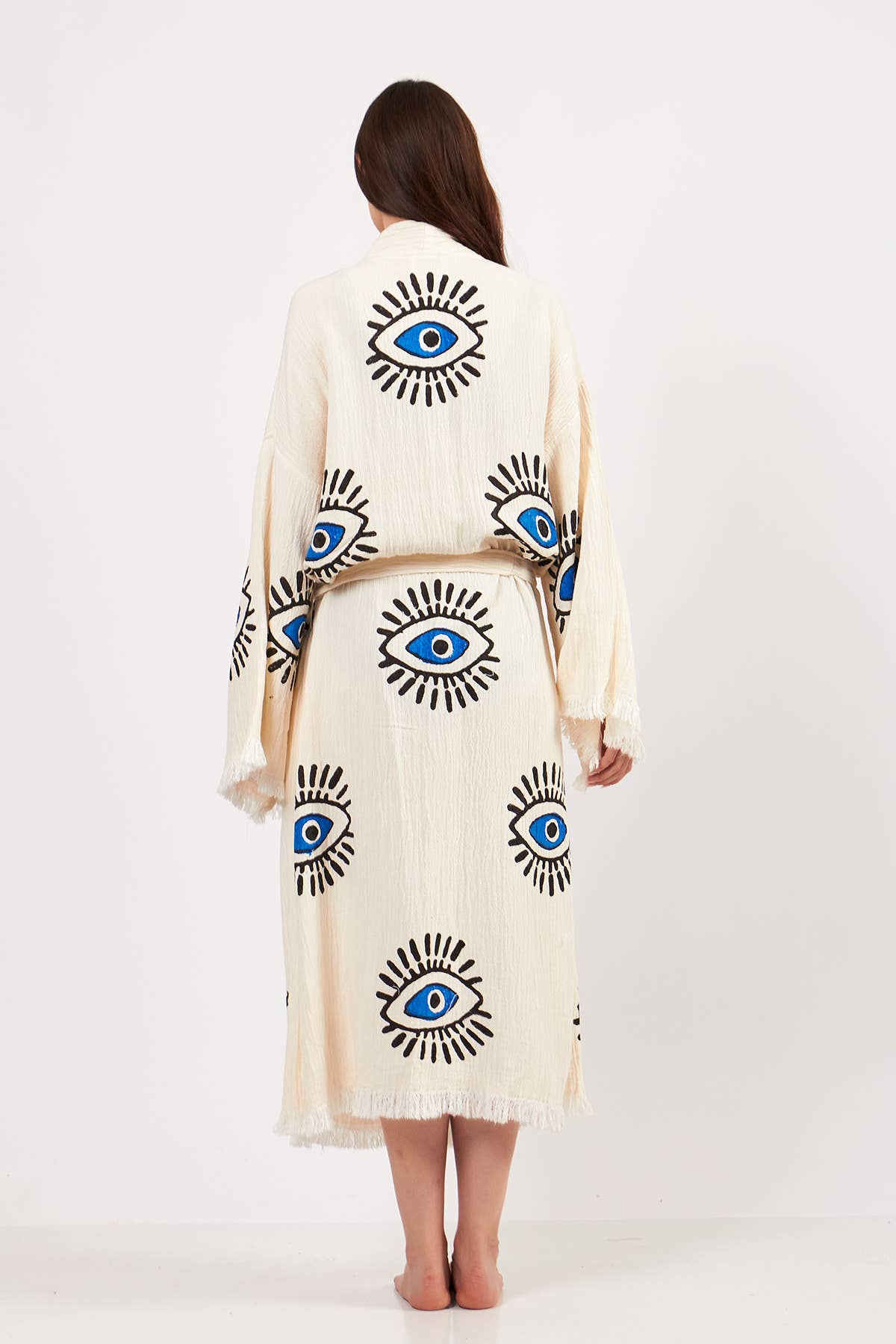 Yaz Concepts - Venta al por mayor Kimono - Mujer - Kimono Turco con Estampado de Ojo Turco Blanco y Azul12