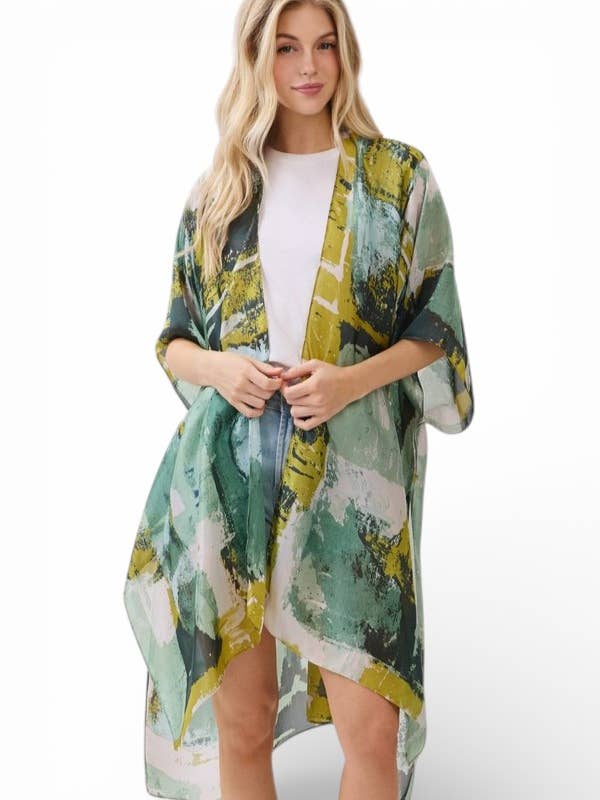 Kimono en soie imprimé inspiré par l'art moderne abstrait pour la vente par Artini Accessories