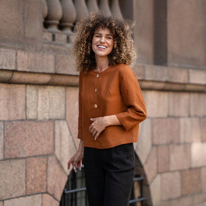 menique - Vendita all'ingrosso Giacca - Donna - Giacca Cardigan in Lino con Bottoni Alice - Blazer in Lino7