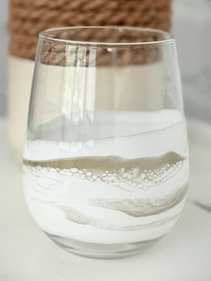 Stemless Wine Glass with White and Gold Resin for wholesale by Artful Nests