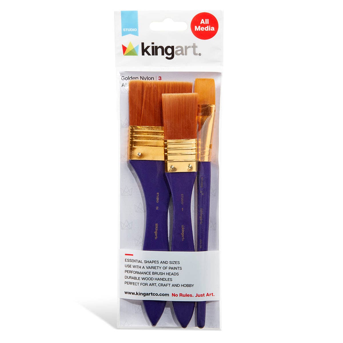 KINGART - Wholesale Paint/Wax Brush - Studio Golden Nylon Brush Set - 3 Pieces1