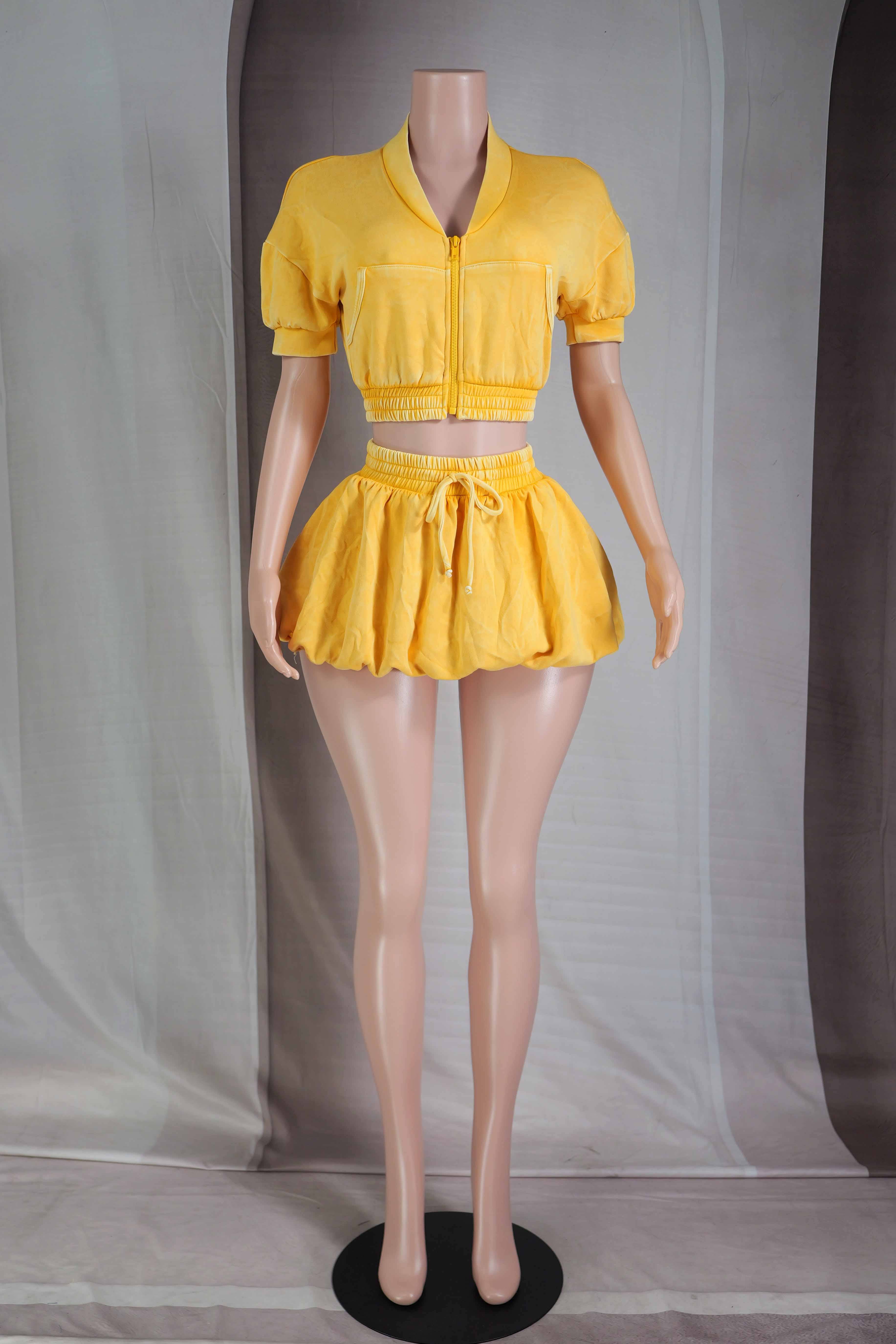 Dalia Studio – wholesale Top & skirt set – Women's – MINERAL WASH SHORT BOMBER & BUBBLE SKORT SET10