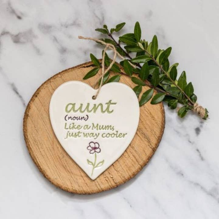 For Her - Aunt like a mum - Handmade ceramic heart for wholesale by Broadlands Pottery