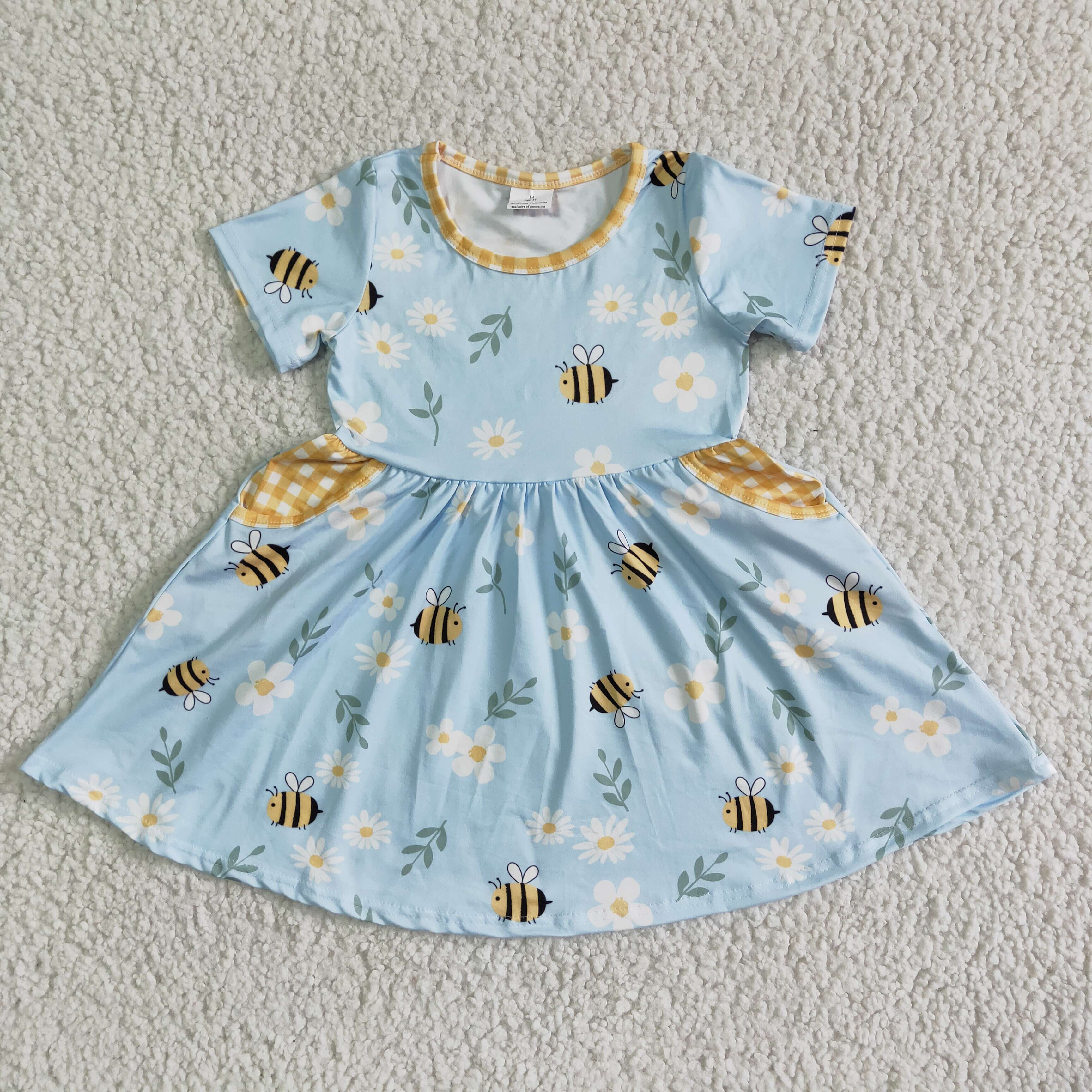 Yawoo Garments - Wholesale Dress - Kids - Short sleeve floral bees pocket girls summer twirl dresses1