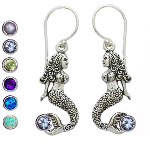 Sterling Silver & Gemstone or Pearl Mermaid Earrings for wholesale by Goddess Design Studio