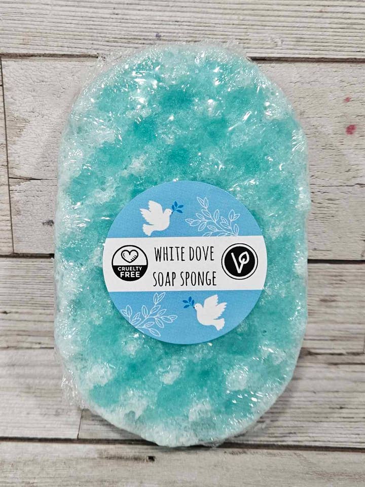 Éponge savonneuse exfoliante White Dove pour la vente par The Soap Sisters