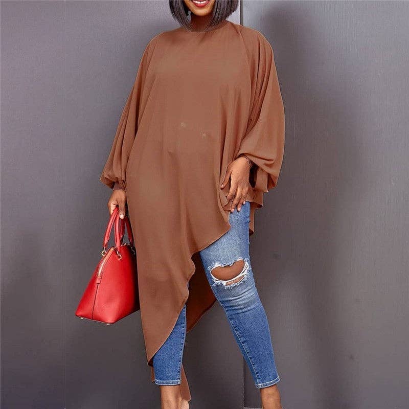 Plush Looks - Wholesale Tunic - Women's - Solid Color Irregular Fashion Plus Size Cowl11