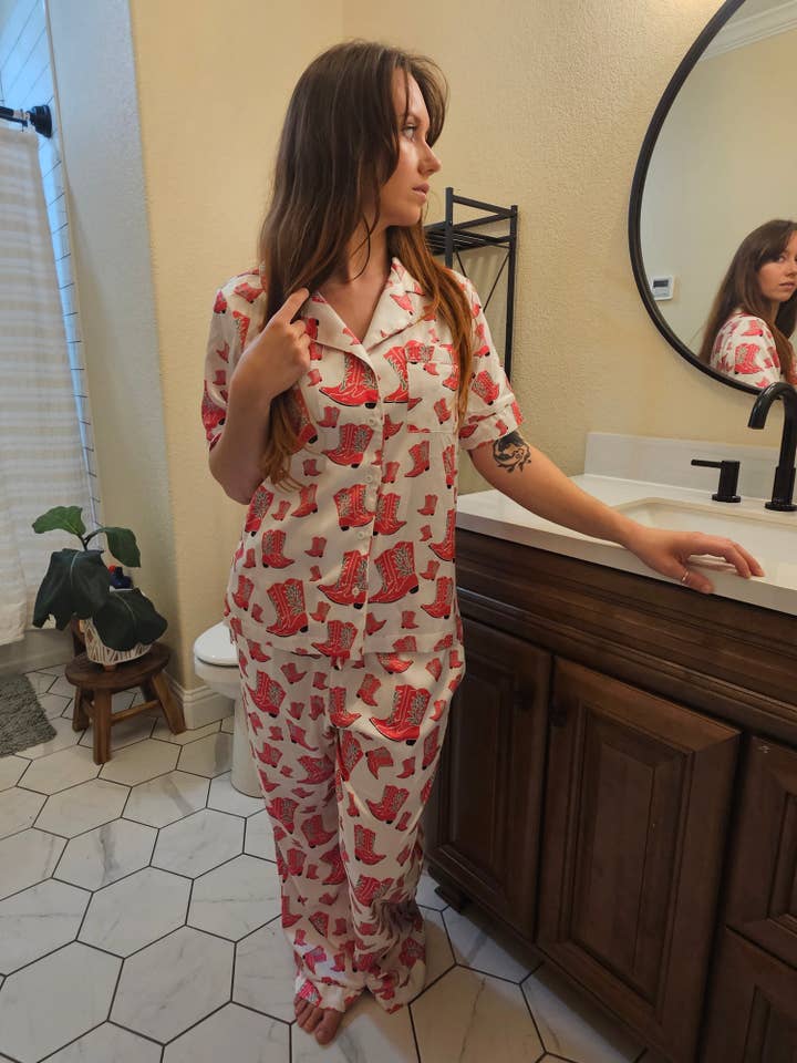 pink white TZ7 Boots SL Pajamas Sets for wholesale on Faire