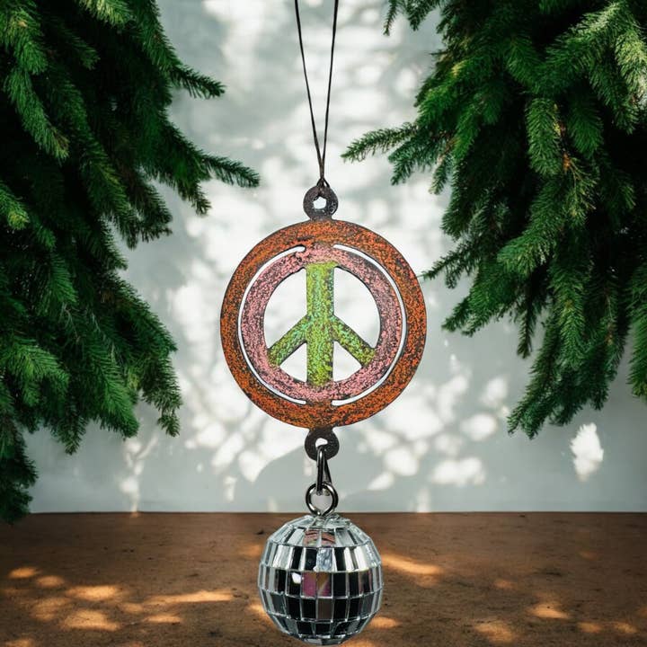 Peace Sign car charm disco ball hippie gift New Years Eve for wholesale by Whimsies