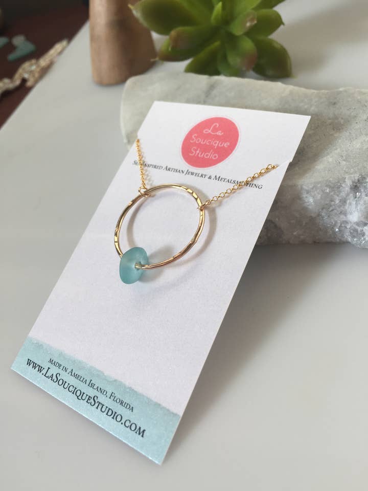 Perelle Encapsulated Seaglass Necklace for wholesale by La Soucique Studio Metalsmithing