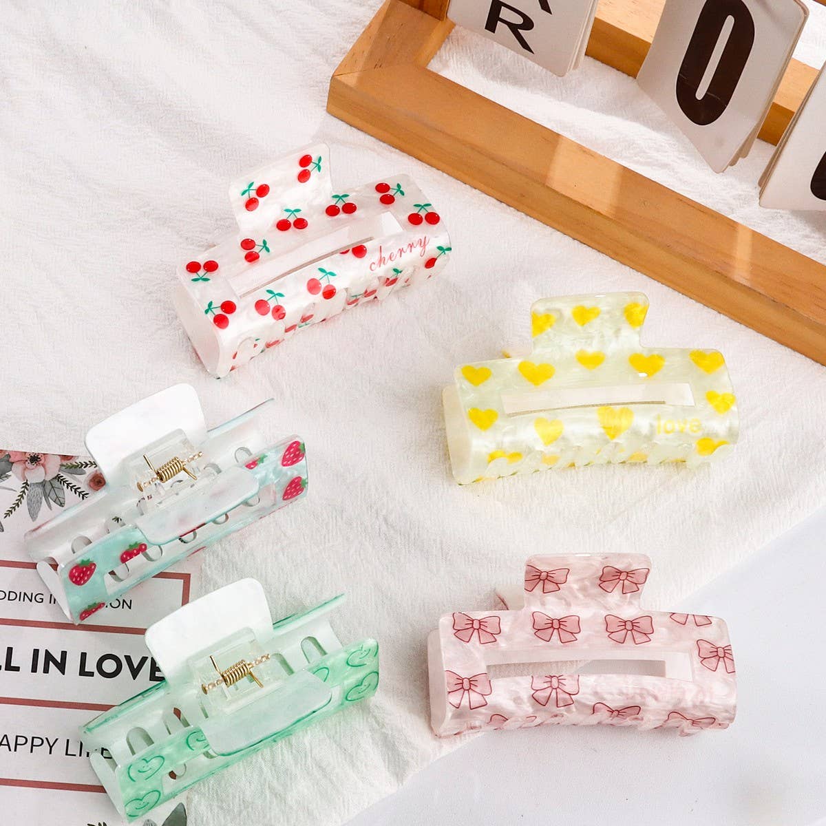 NINEXIS - Wholesale Hair Clip - Women's - CWAHA1610_CHERRY HEART STRAWBERRY RECTANGLE HAIR CLAW CLIP6