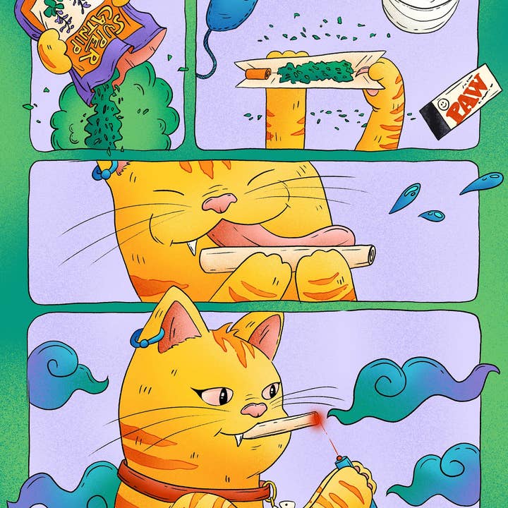 Tara Sullivan – wholesale Konsttryck – Cat Wall Art | Rolig konst Print | kattmynta hög | Heminredning | Kattkonst Print | Kattillustration | Komisk konst | Stoner Estetisk