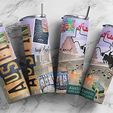 Austin Texas Collage Tumbler 20oz for wholesale by Countryside Savage