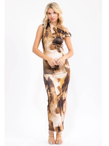 One Shoulder Printed Maxi Dress for wholesale by J2 FASHION
