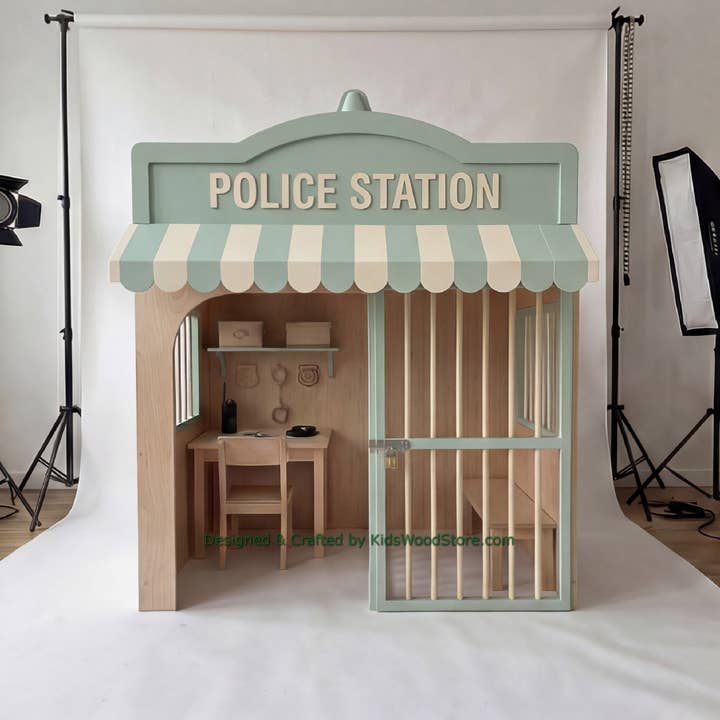 Wooden Police Station Playhouse + Furnitures for Kids | Personalized 20+ Themes | All-Inclusive Turnkey Project for wholesale by Kids Wood Store U.S. / EU.