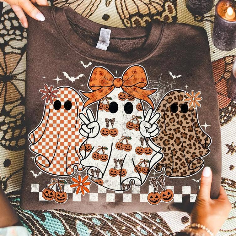 NVC Ecommerce LLC - Wholesale T-Shirt (Graphic) - Women's - Retro Leopard Pumpkin Ghost T-Shirt, Retro Ghost Sweatshirt1