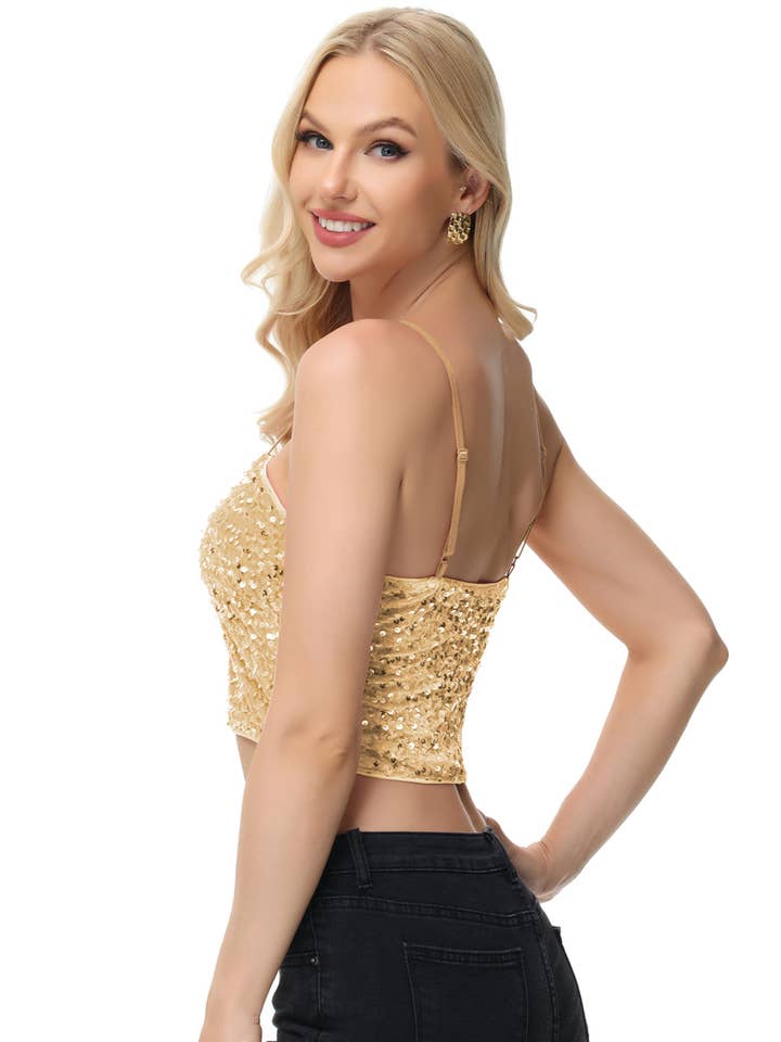 Anna Kaci Wholesale - Wholesale Camisole - Women's - Sparkly Sequin Cami Tops Crop Club Party Glitter Spaghetti20
